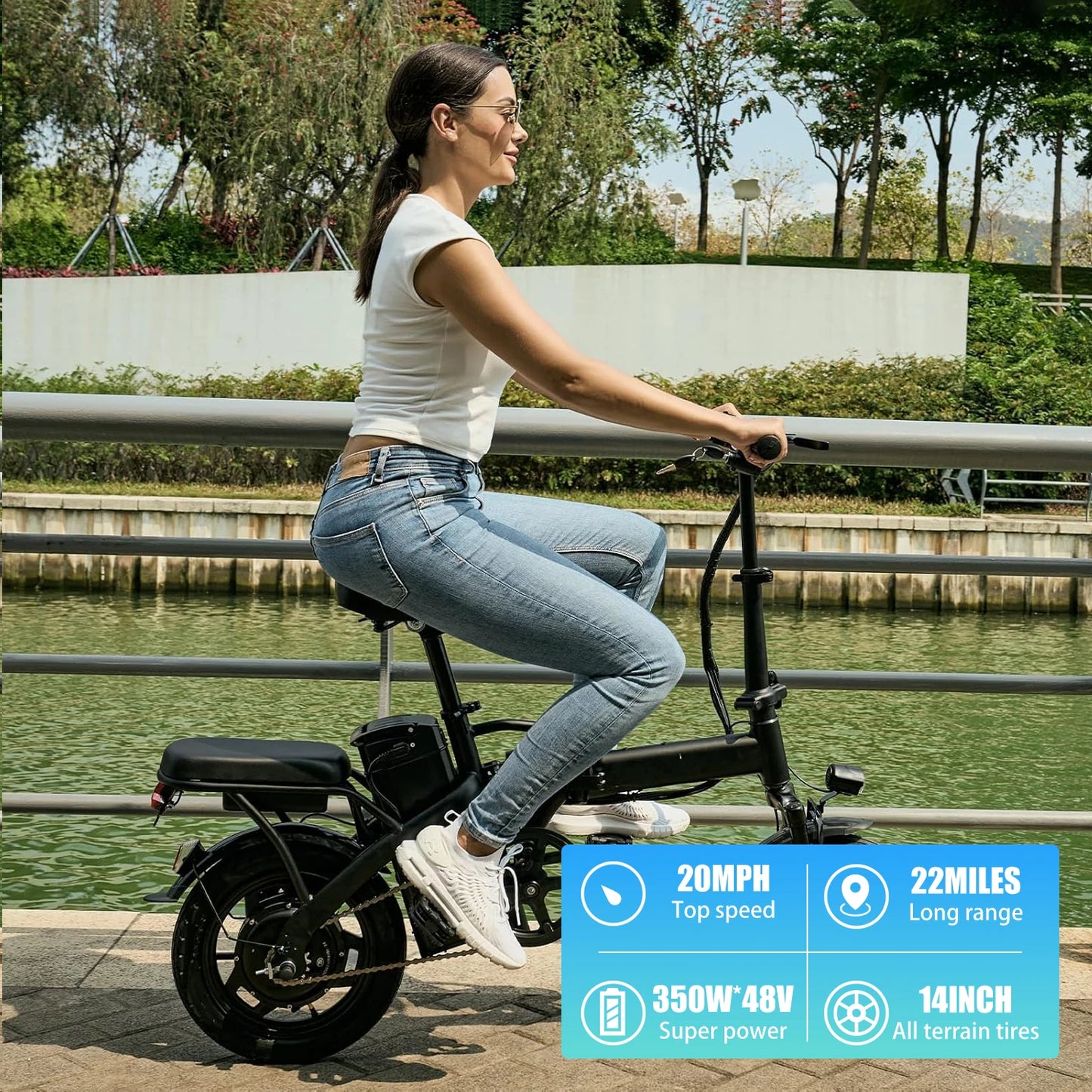 Hezzo Bicycle Foldable Electric Bike W/ Seat & Basket