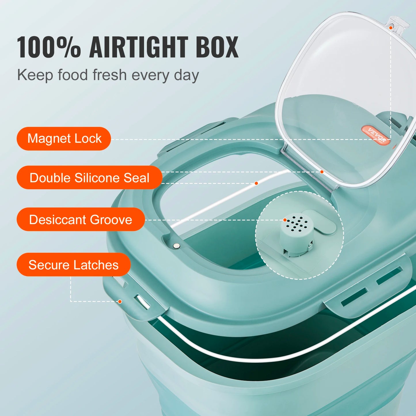 Collapsible Dog Food Storage Container with Attachable Casters Airtight Lid