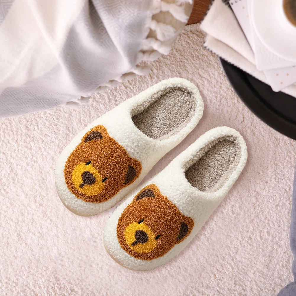 Fluffy Winter House Cute Bear Slippers For Women