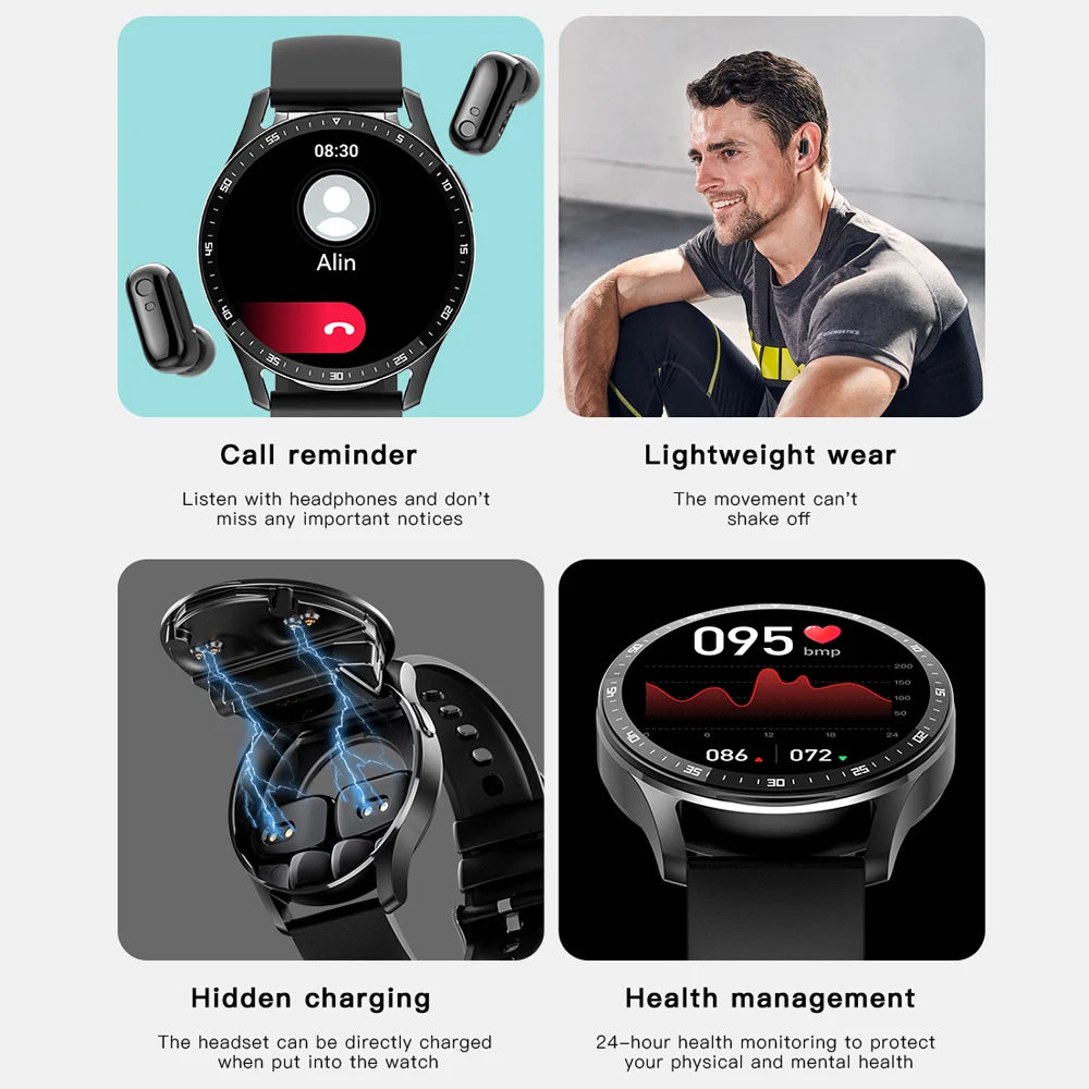 Smart Watch with Two In One Wireless Bluetooth Dual Headset