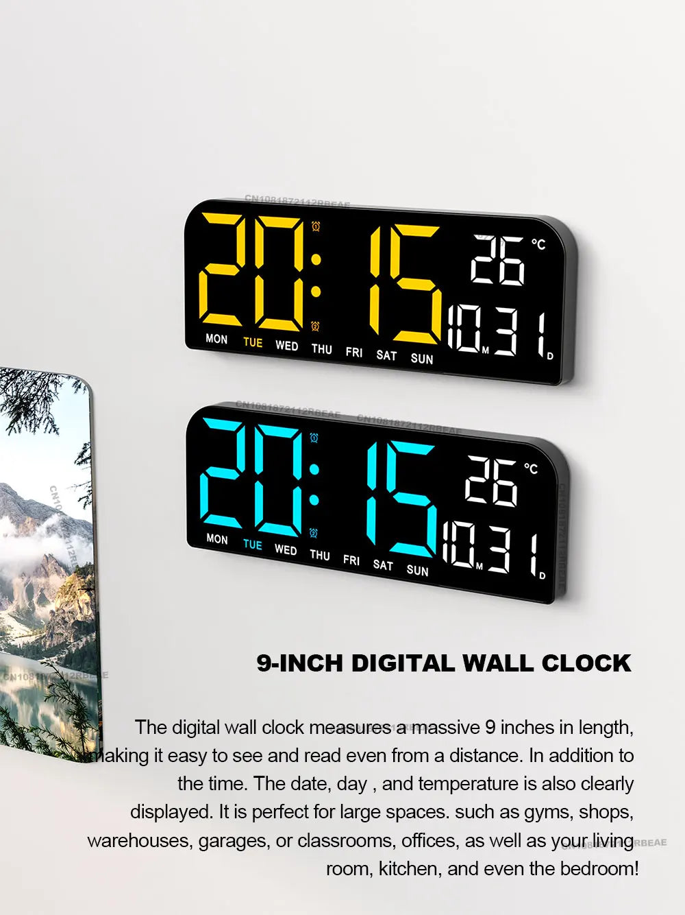 Large Digital Wall Clock Temperature and Date Week Display