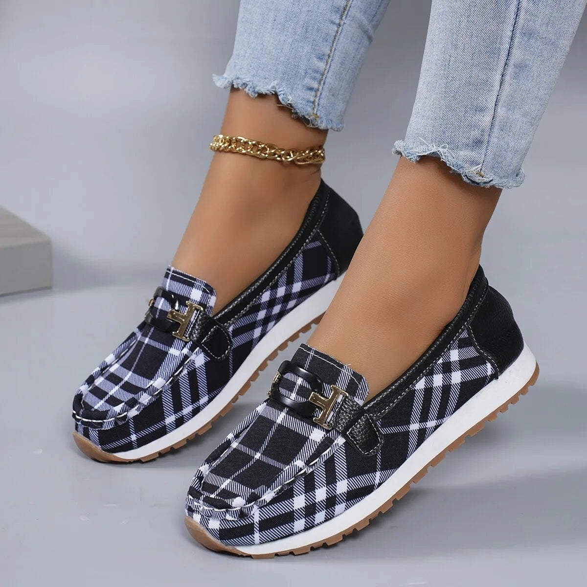 Women's Loafer Canvas Plaid Classic Fashion Non-slip