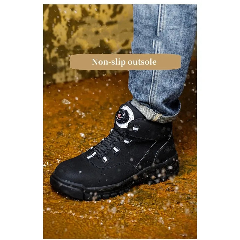 Black Leather Winter Men Waterproof Work Boots