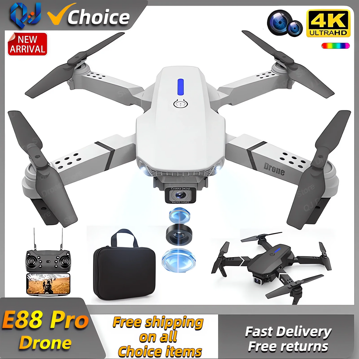 E88Pro RC Drone 4K Professional With 1080P Wide Angle Camera