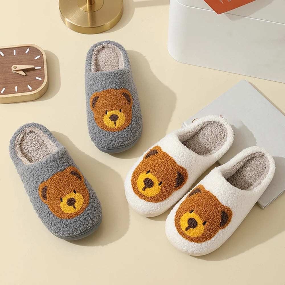 Fluffy Winter House Cute Bear Slippers For Women