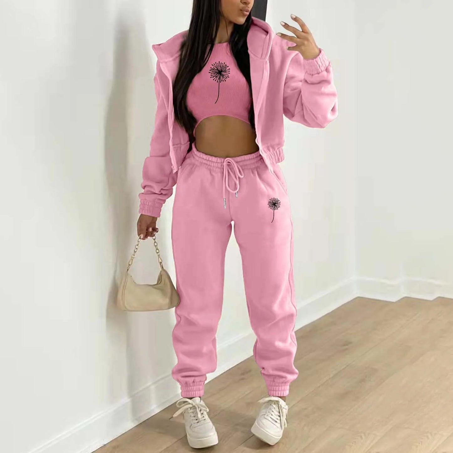 Women's Hooded Sweatshirt+Tank Top+Pants Set