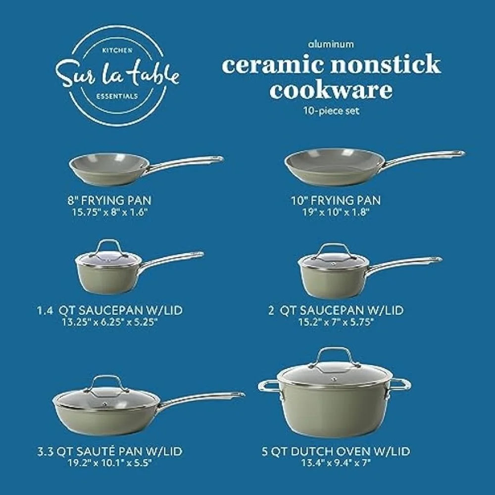 Table Kitchen Essentials 10 Piece Non-Toxic Titanium Ceramic Nonstick Cookware Pots