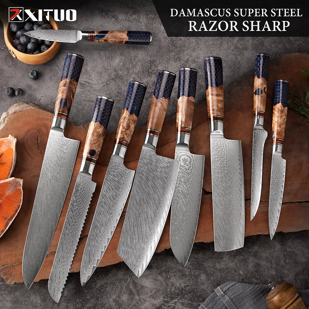 Damascus Steel Chef Kitchen Knives Set