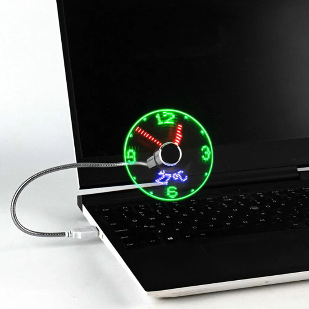 USB Gadgets Clock Fans RGB LED Night Light Real Time Temperature Display Metal Mini Fan DC5V USB Hand Fan for Laptop PC Notebook