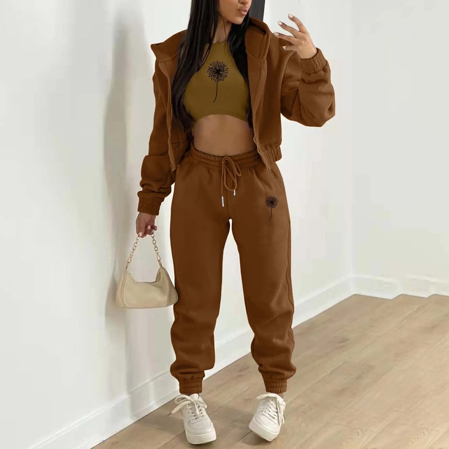 Women's Hooded Sweatshirt+Tank Top+Pants Set