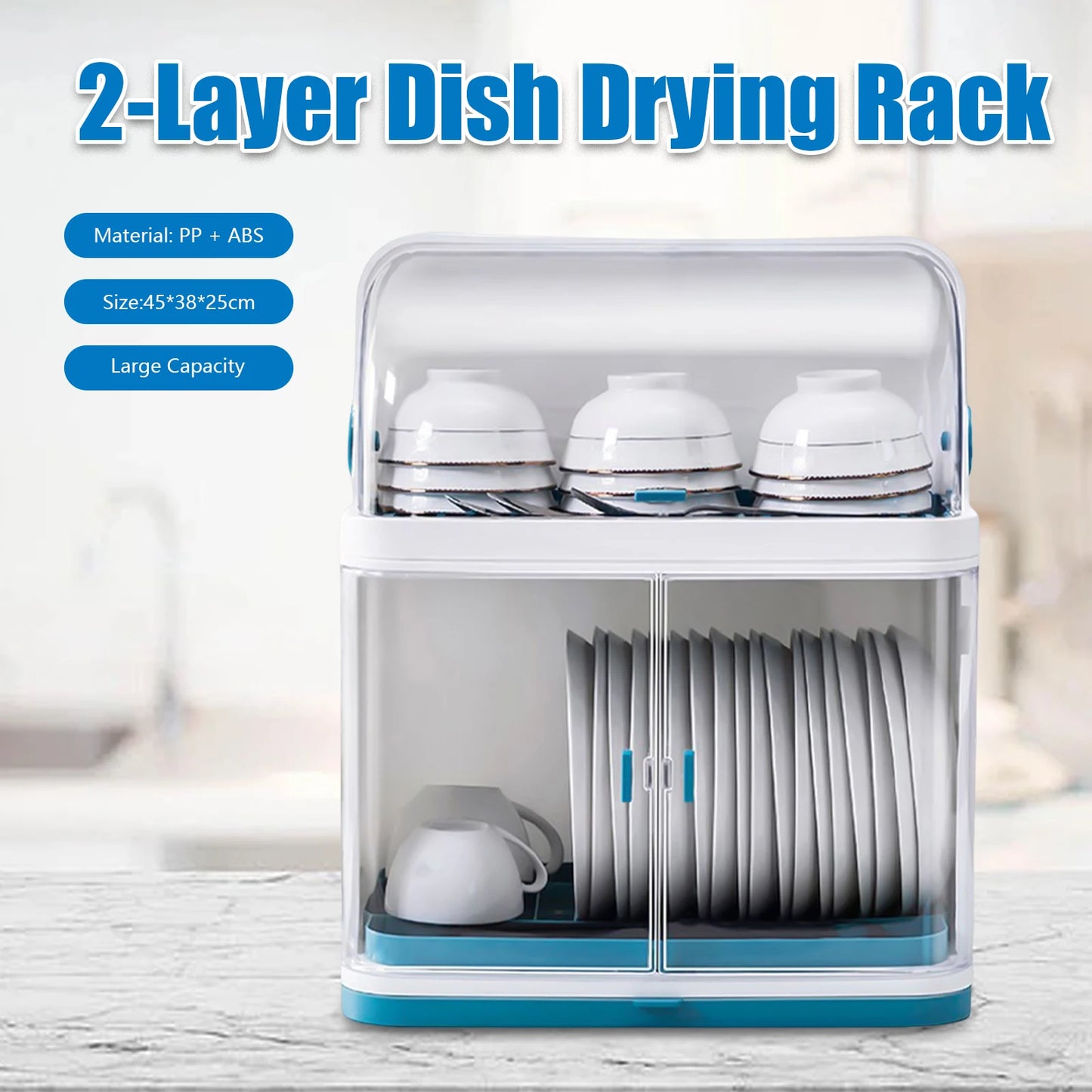 Dish Drying Rack Drain Board with Lid Cover