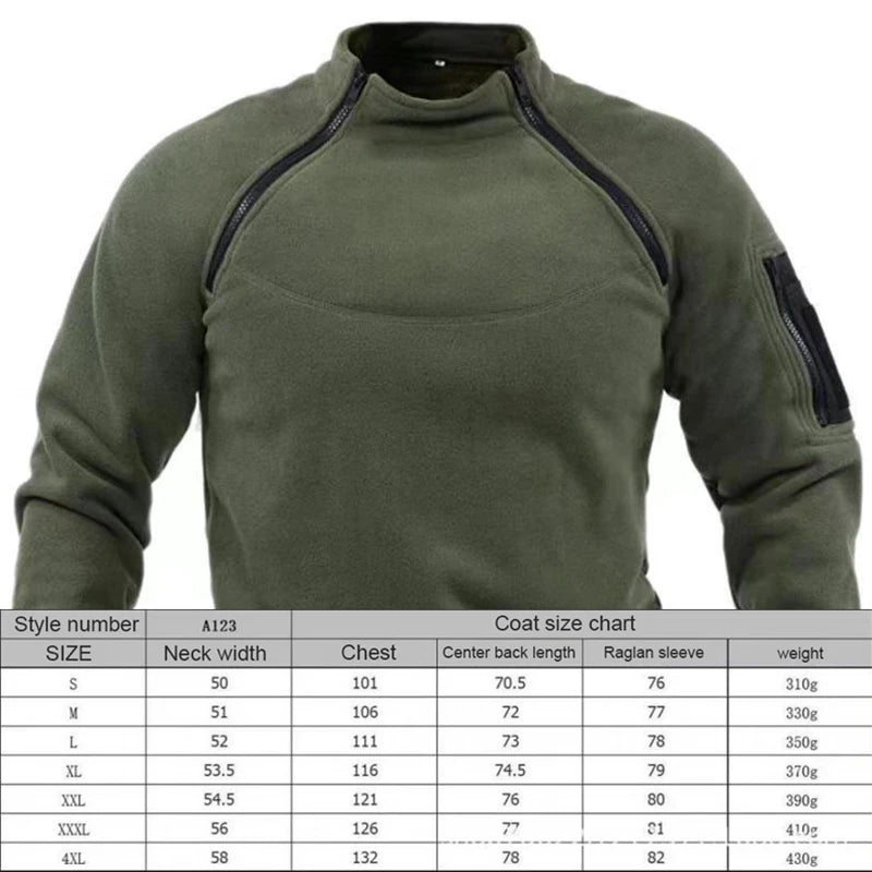 Men's Standing Collar Fleece Pullover Solid Color Tactical Jacket