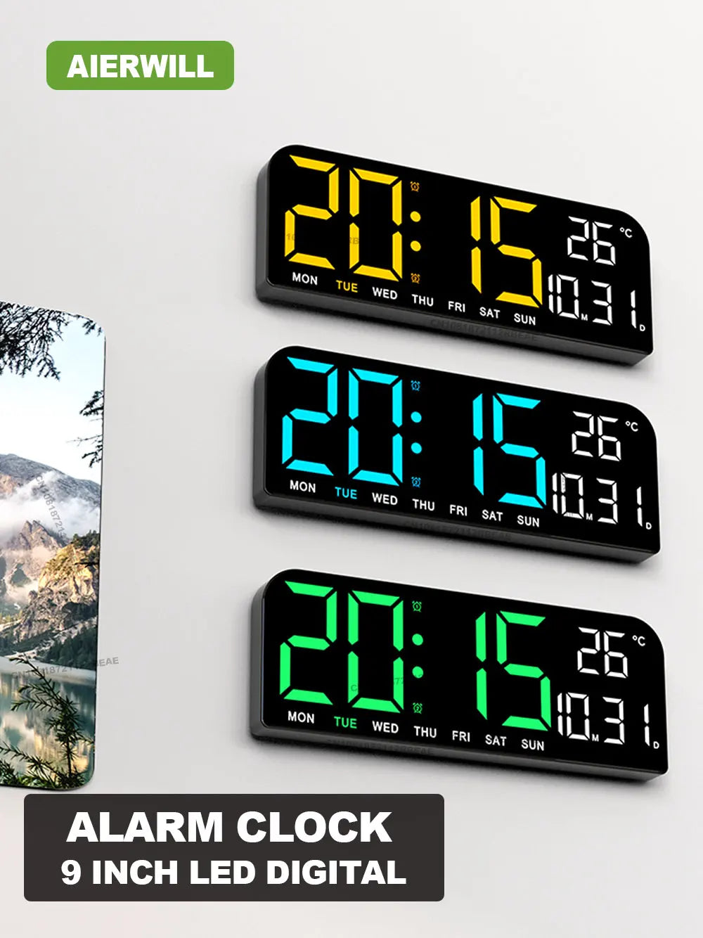 Large Digital Wall Clock Temperature and Date Week Display