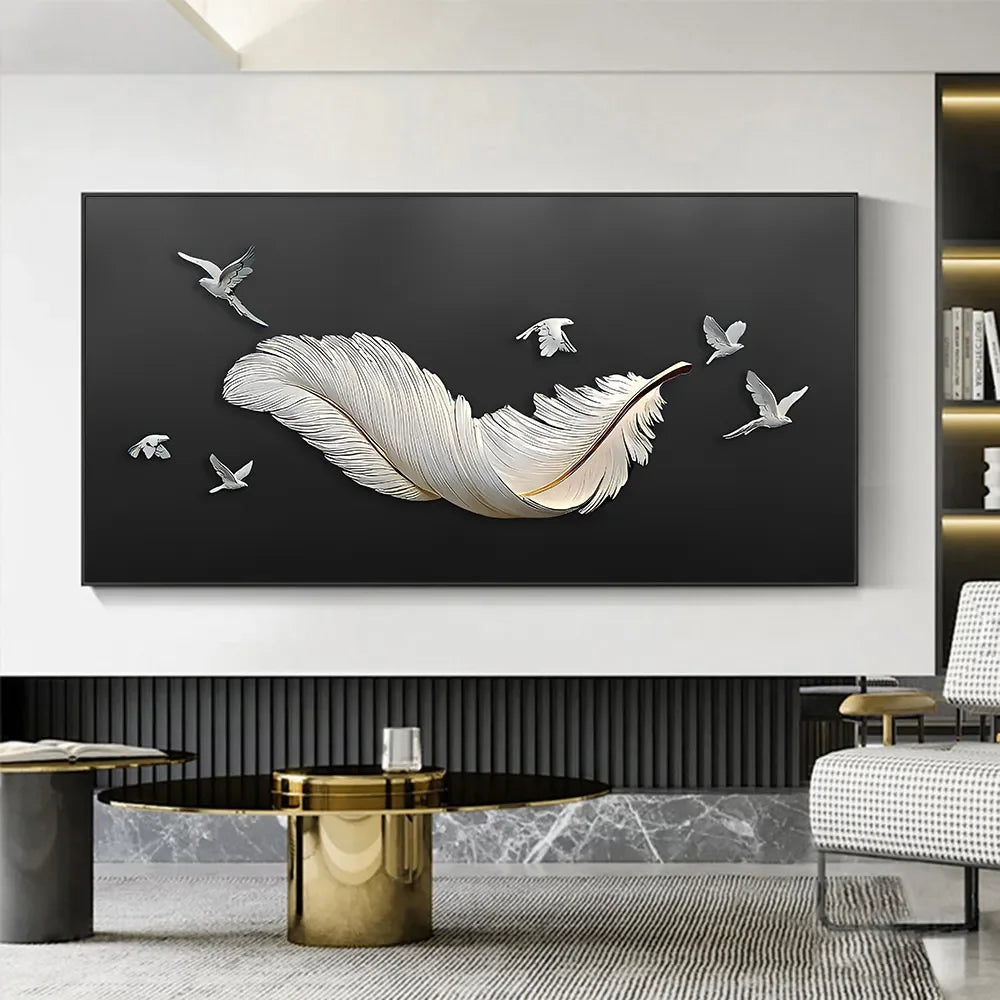 3D Effect Feather Pigeon Canvas Painting Modern Wall Art