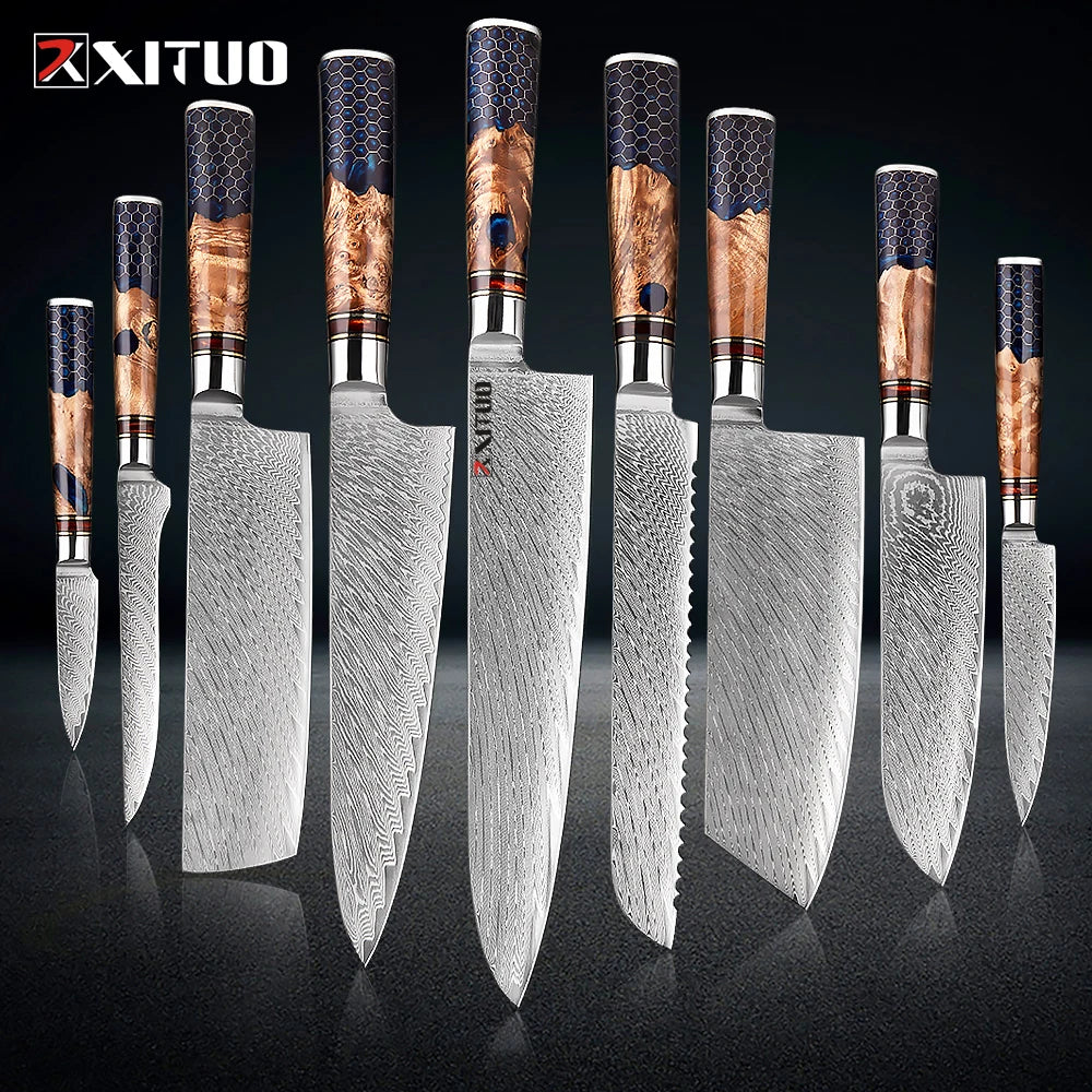 Damascus Steel Chef Kitchen Knives Set