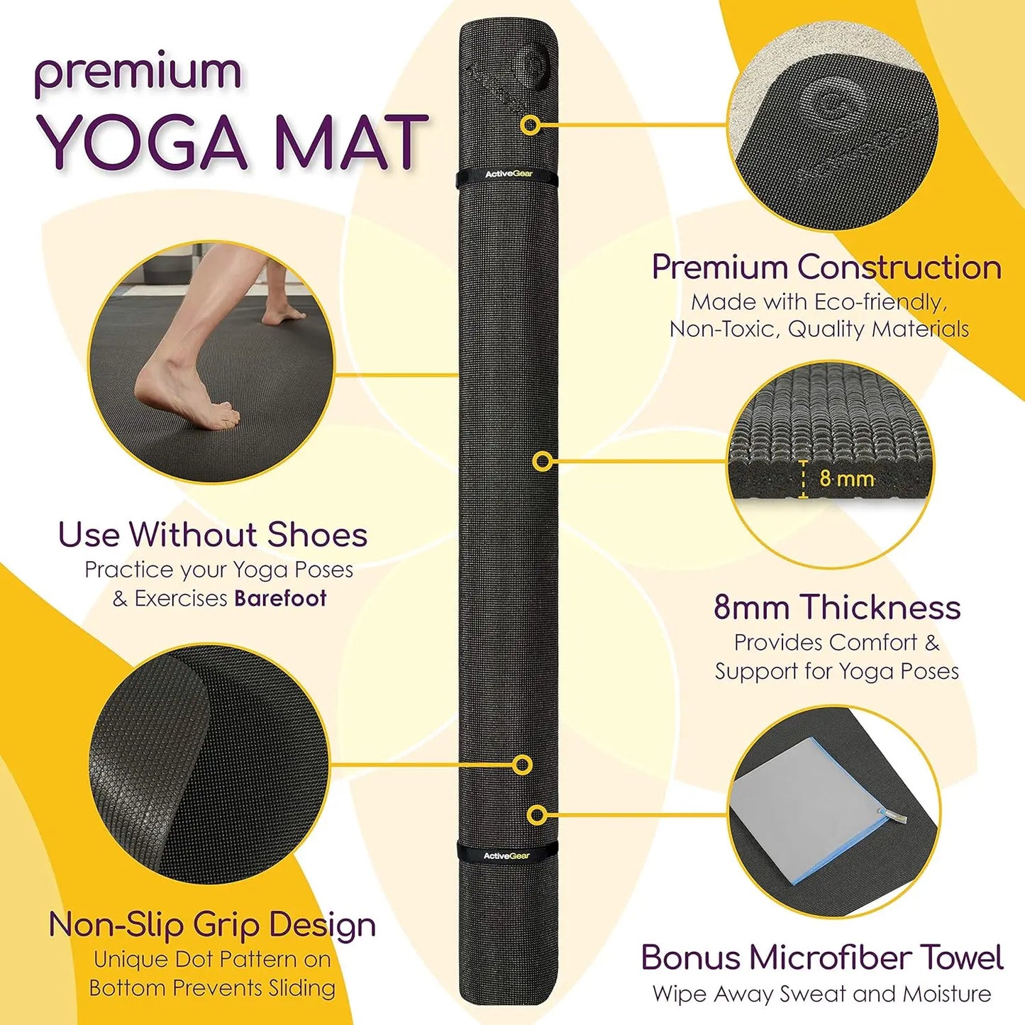 Large Yoga Mat 8'x6'x8mm Extra Thick, Durable