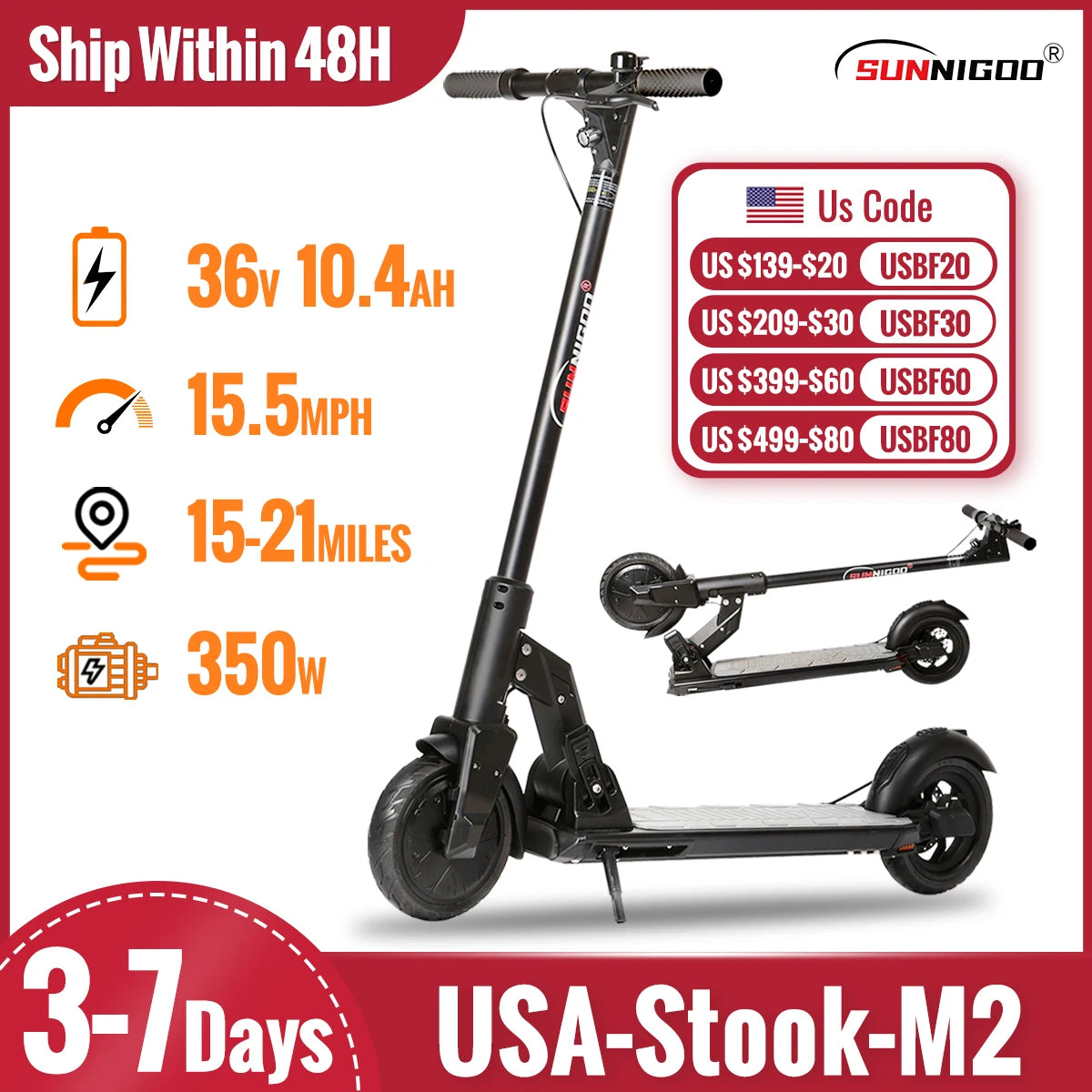 Escooter Anti-skid Folding Electric Scooter 15-21miles Range Lightweight