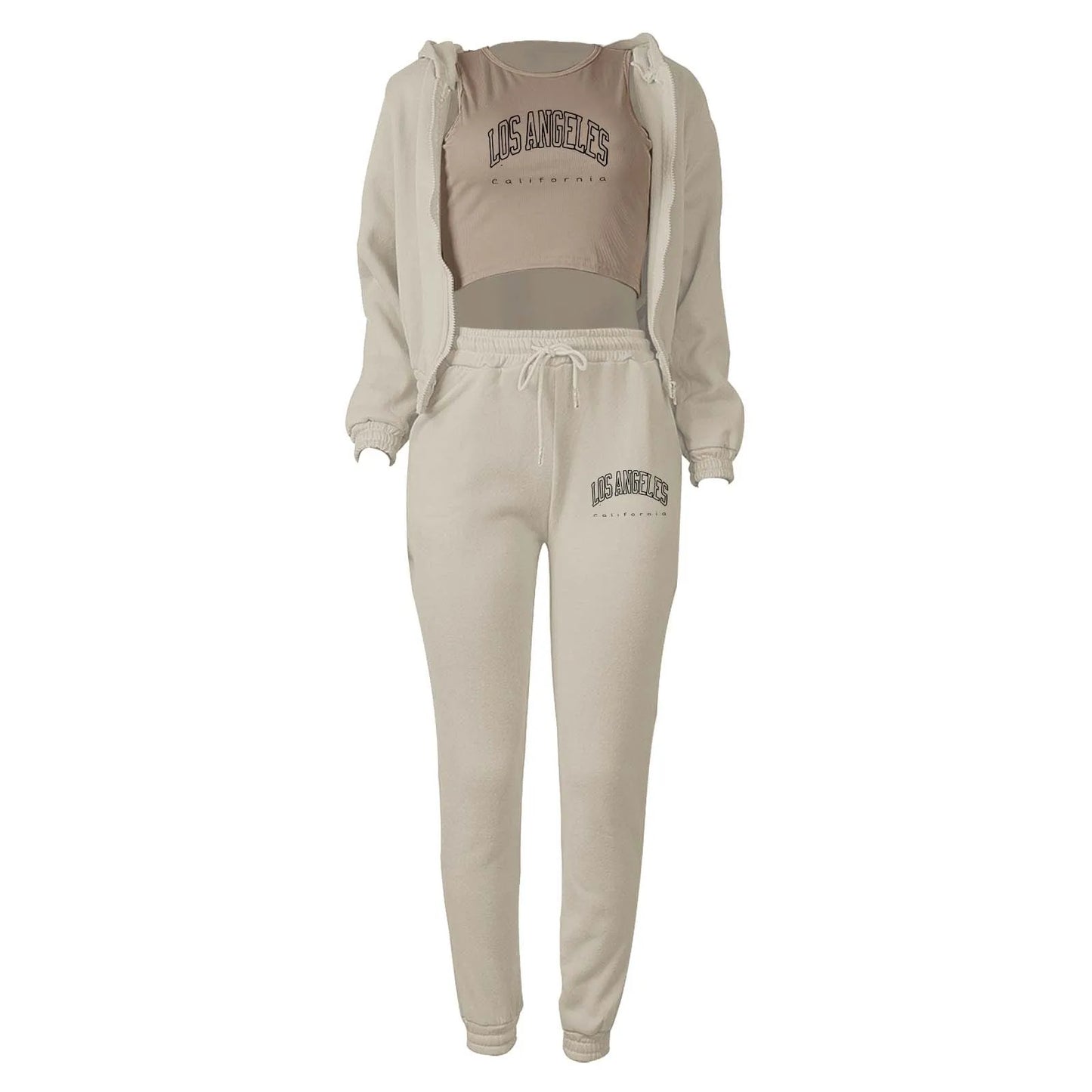 Women's Hooded Sweatshirt+Tank Top+Pants Set