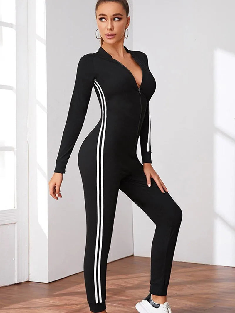 Women Seamless Sports Zipper Jumpsuit Set