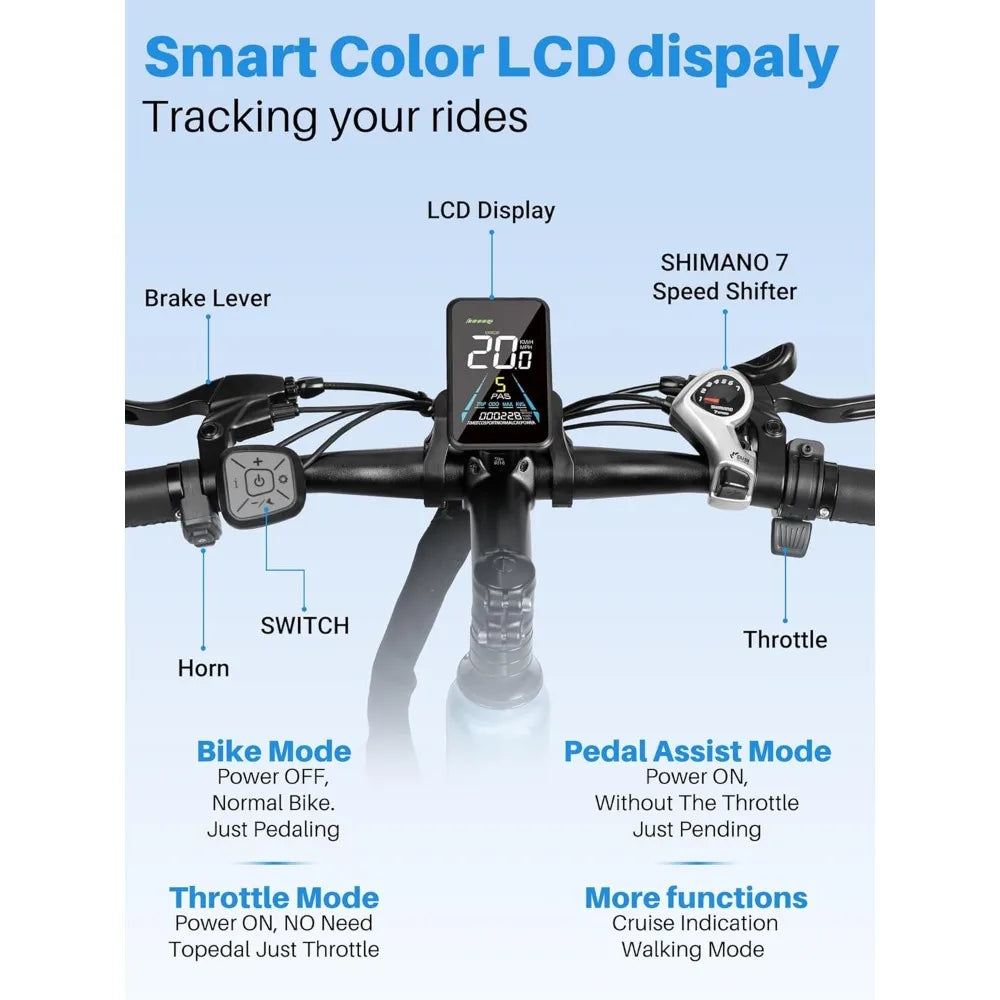 26" Electric Bike for Adults with Peak 500W Brushless Motor