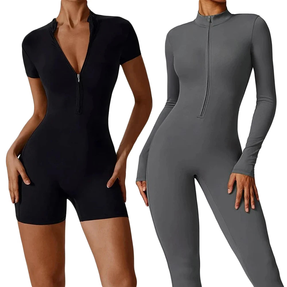 Women's Summer Zipper Workout Jumpsuit Sports Overall Yoga Set