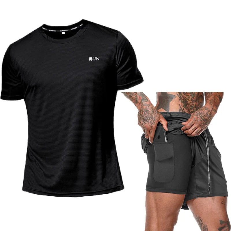 Men's Quick Dry T-Shirts+Short Summer Sportswear Tracksuit