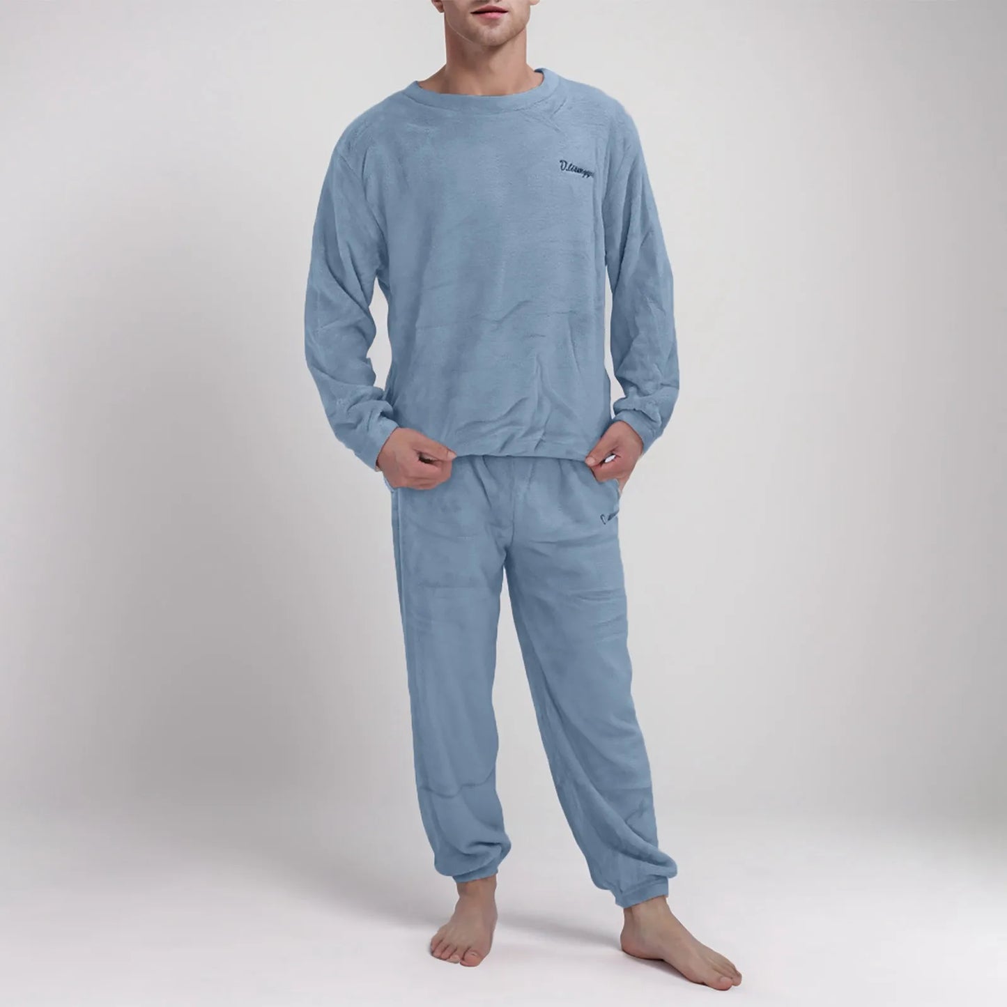 Men's Winter Flannel Pajamas Set Long Sleeve Sleepwear