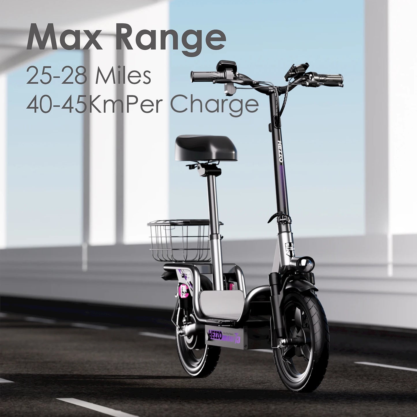 T3 City Powerful Electric Scooter Seat & Basket