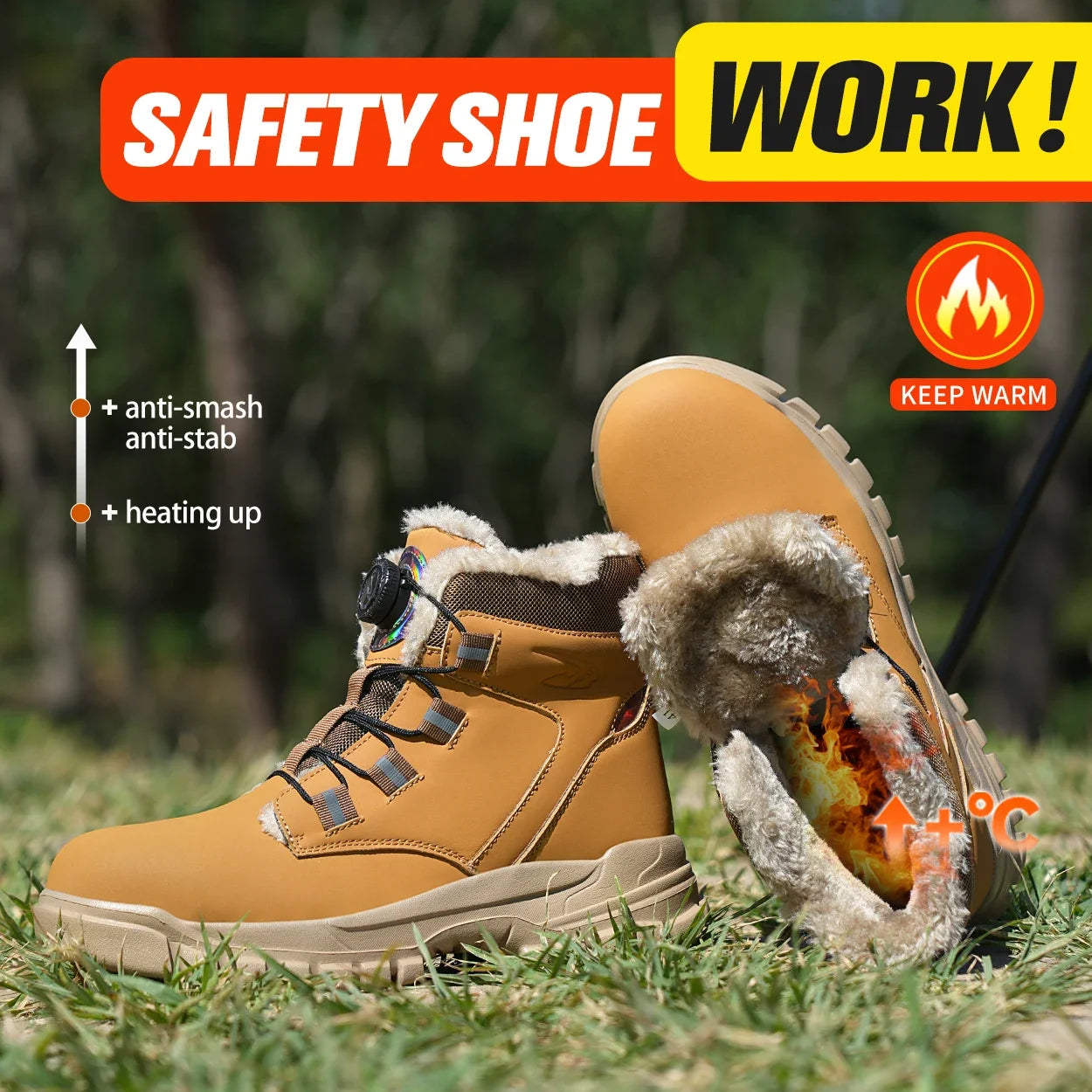 Winter Velvet Men Work Safety Shoes