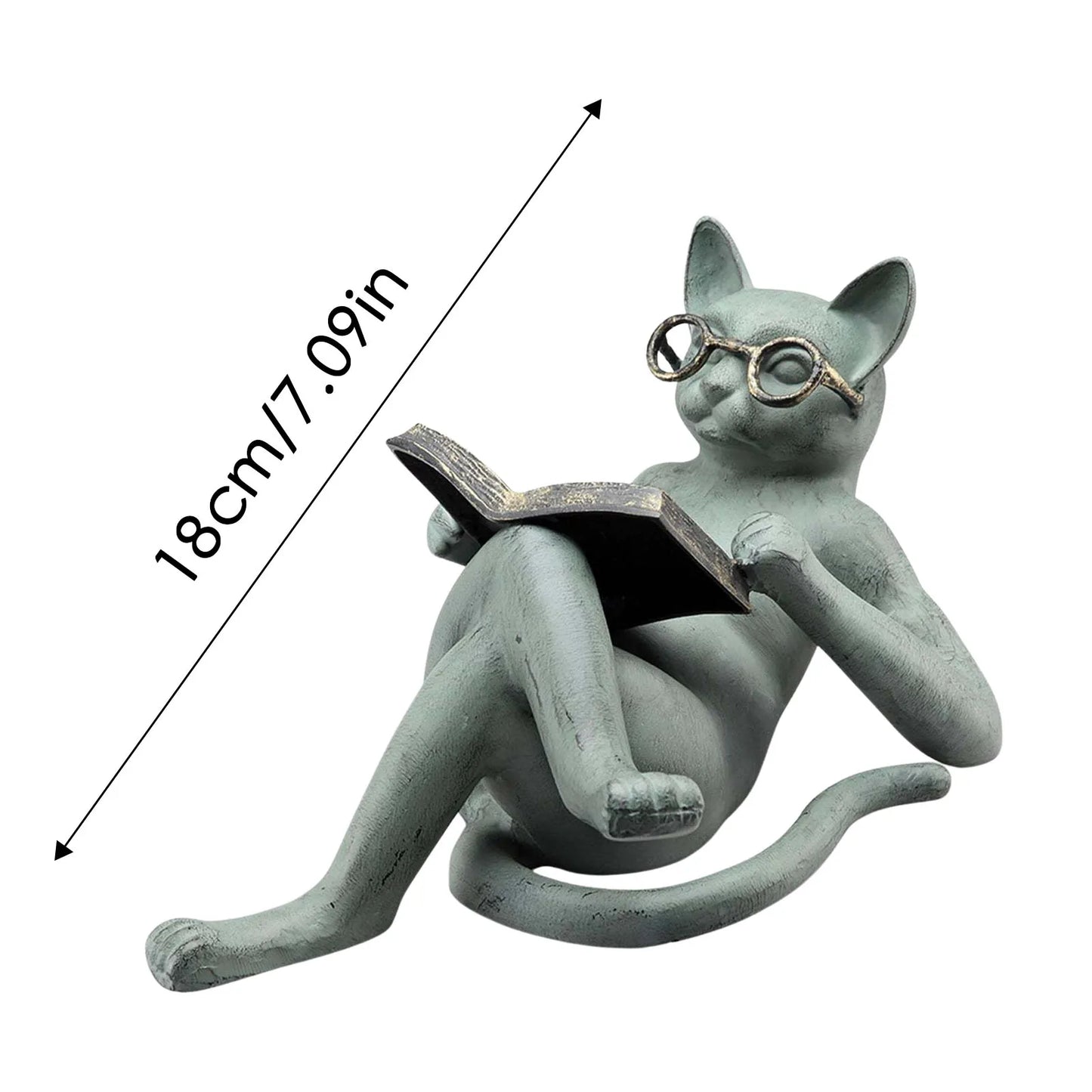 Miniature Reading Glasses Cat Literature Read Figurine