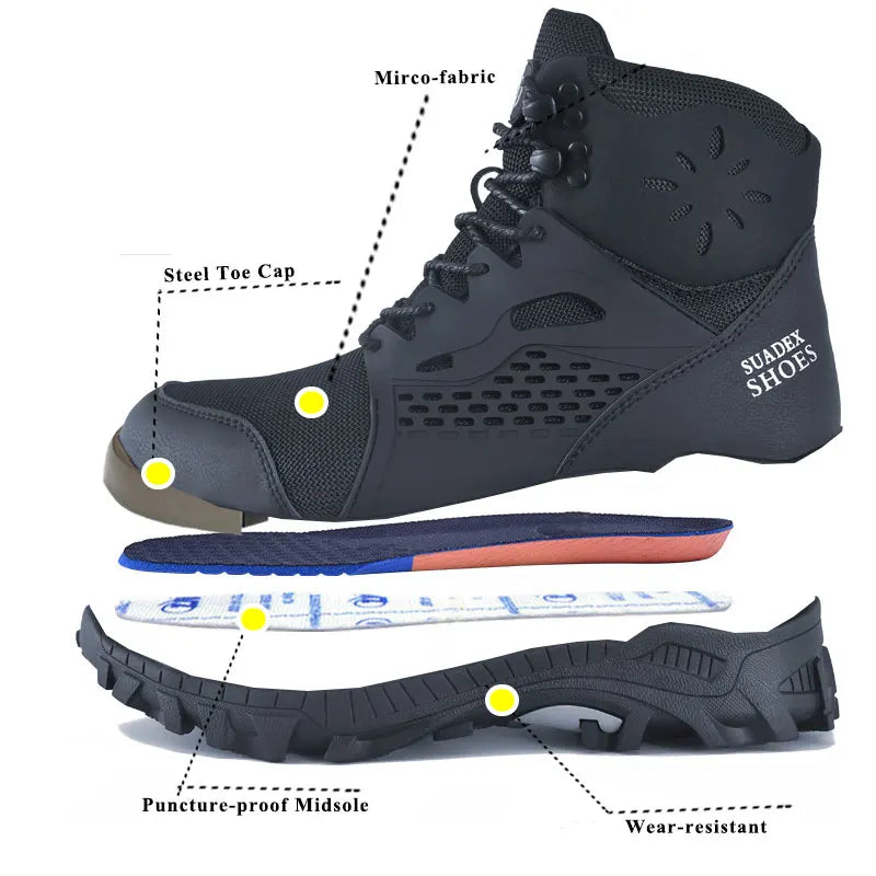 Safety Boots Men Work Shoes Anti-Smashing Steel Toe