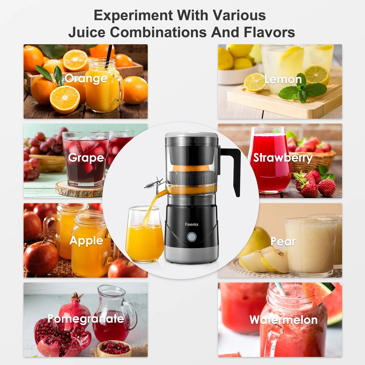 Reemix Full-Automatic Orange Juicer Squeezer for Orange, Lemon, Grapefruit, Citrus Juicer with Cleaning