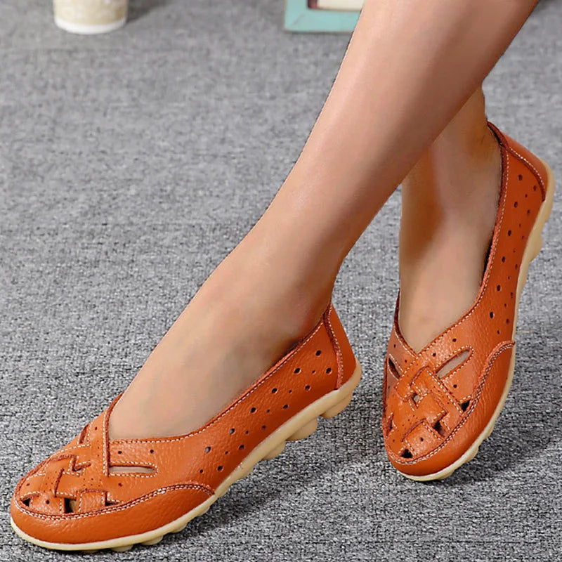 Women's Soft Leather Flat Slip On Loafers