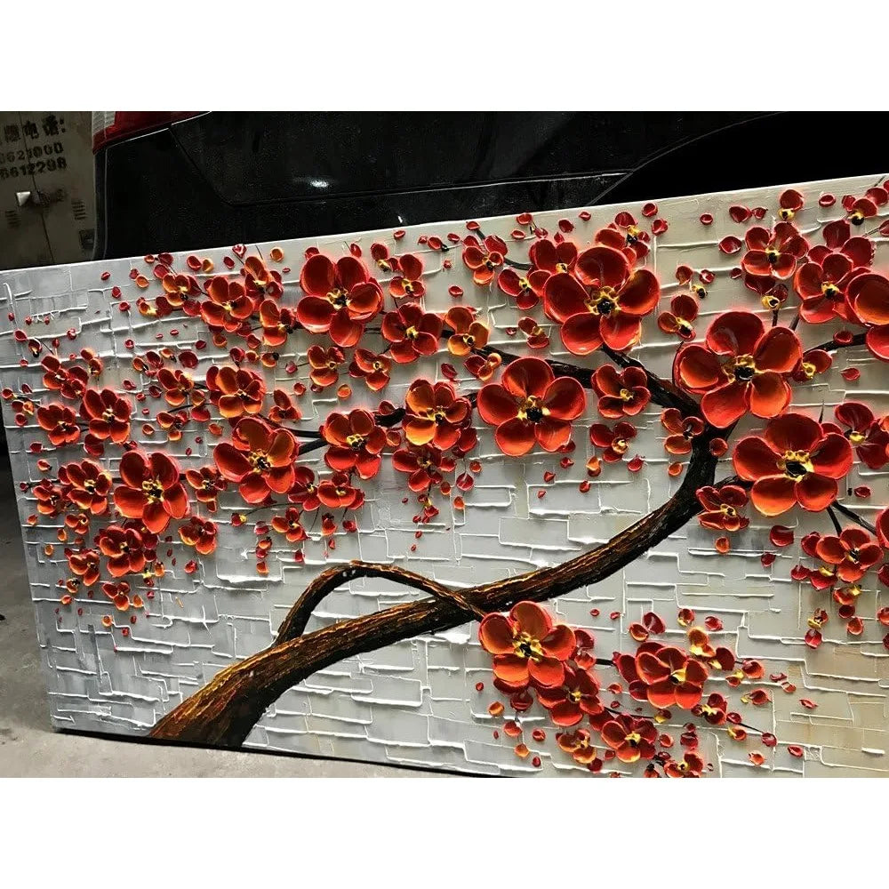 Texture Palette Knife Red Flowers Paintings