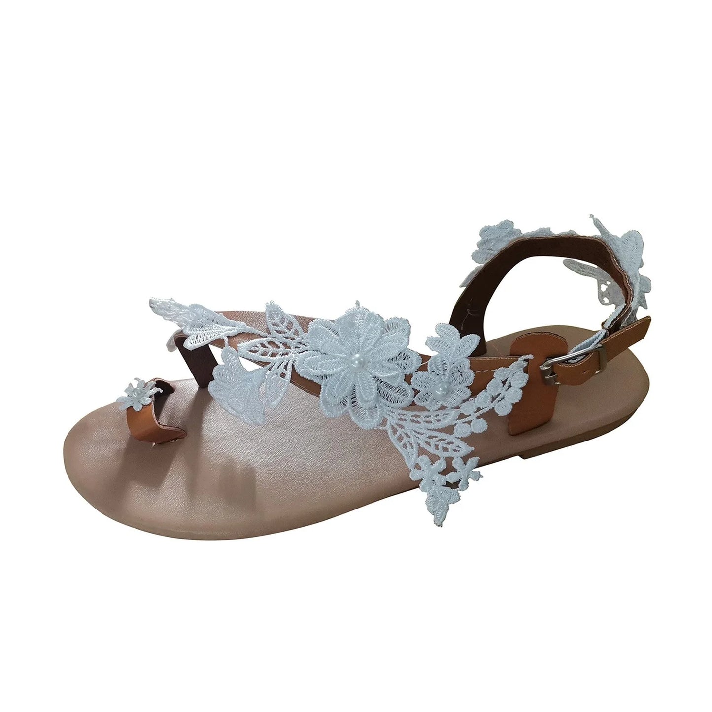 Women Flat Beach Sandals Gladiator White Lace