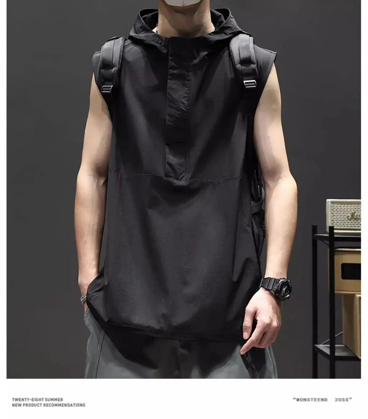 Men's Loose Sleeveless Hooded Casual Pullover Shirt Tess Vest