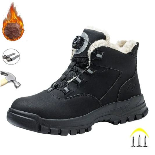 Black Leather Winter Men Waterproof Work Boots