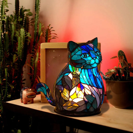 Home Decoration Desktop Lamp Cat Ornament Resin Figure