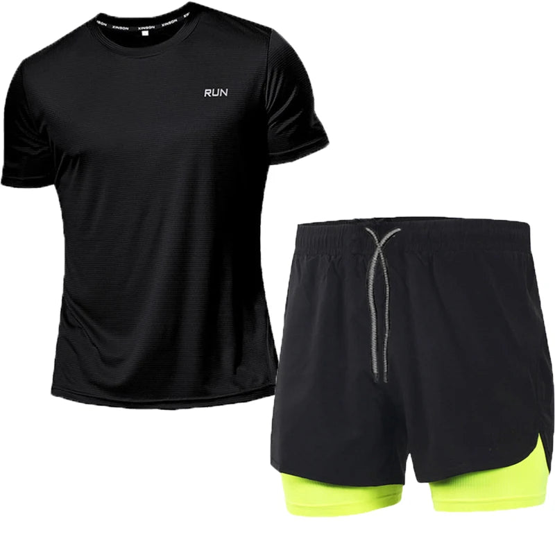 Men's Quick Dry T-Shirts+Short Summer Sportswear Tracksuit