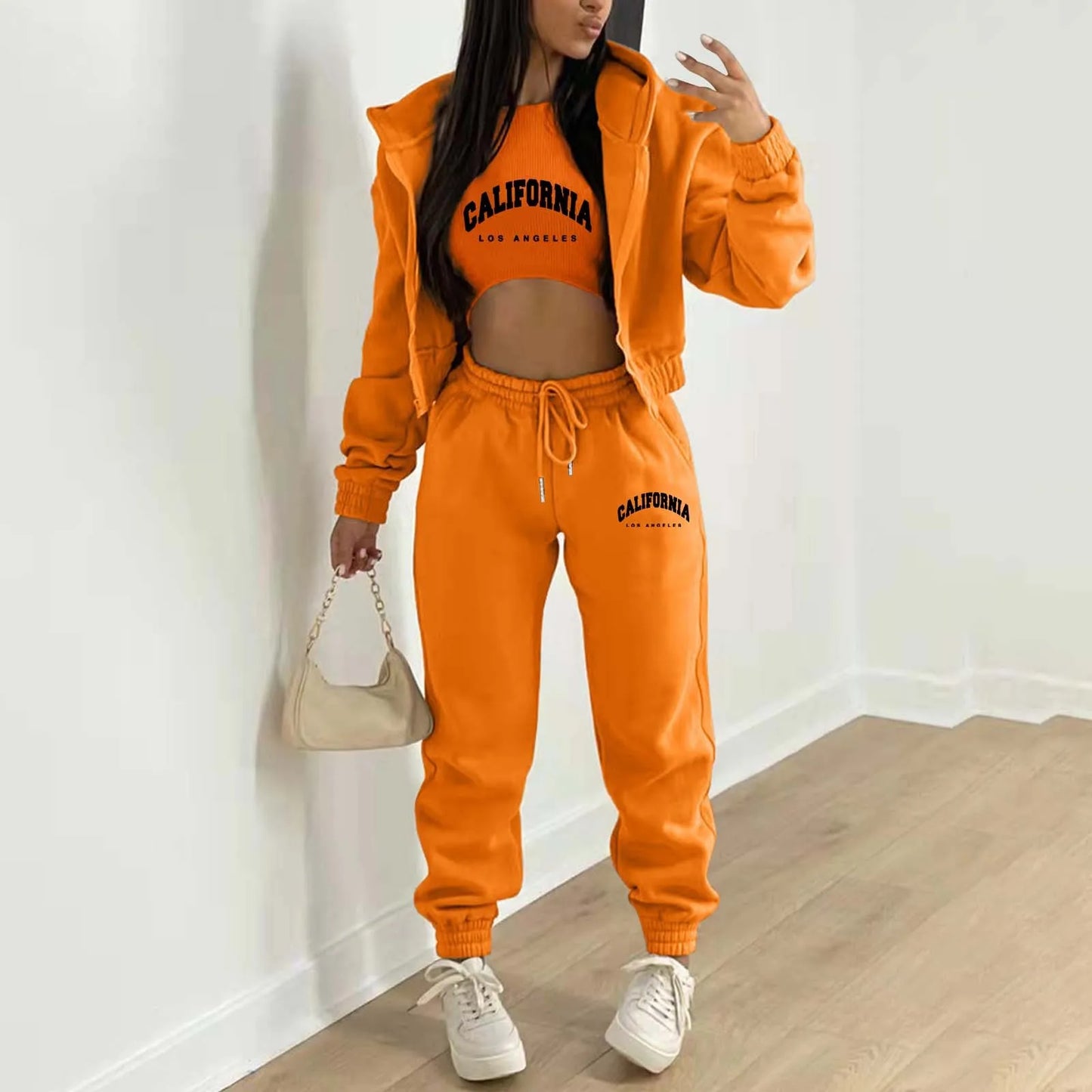 Women's Hooded Sweatshirt+Tank Top+Pants Set