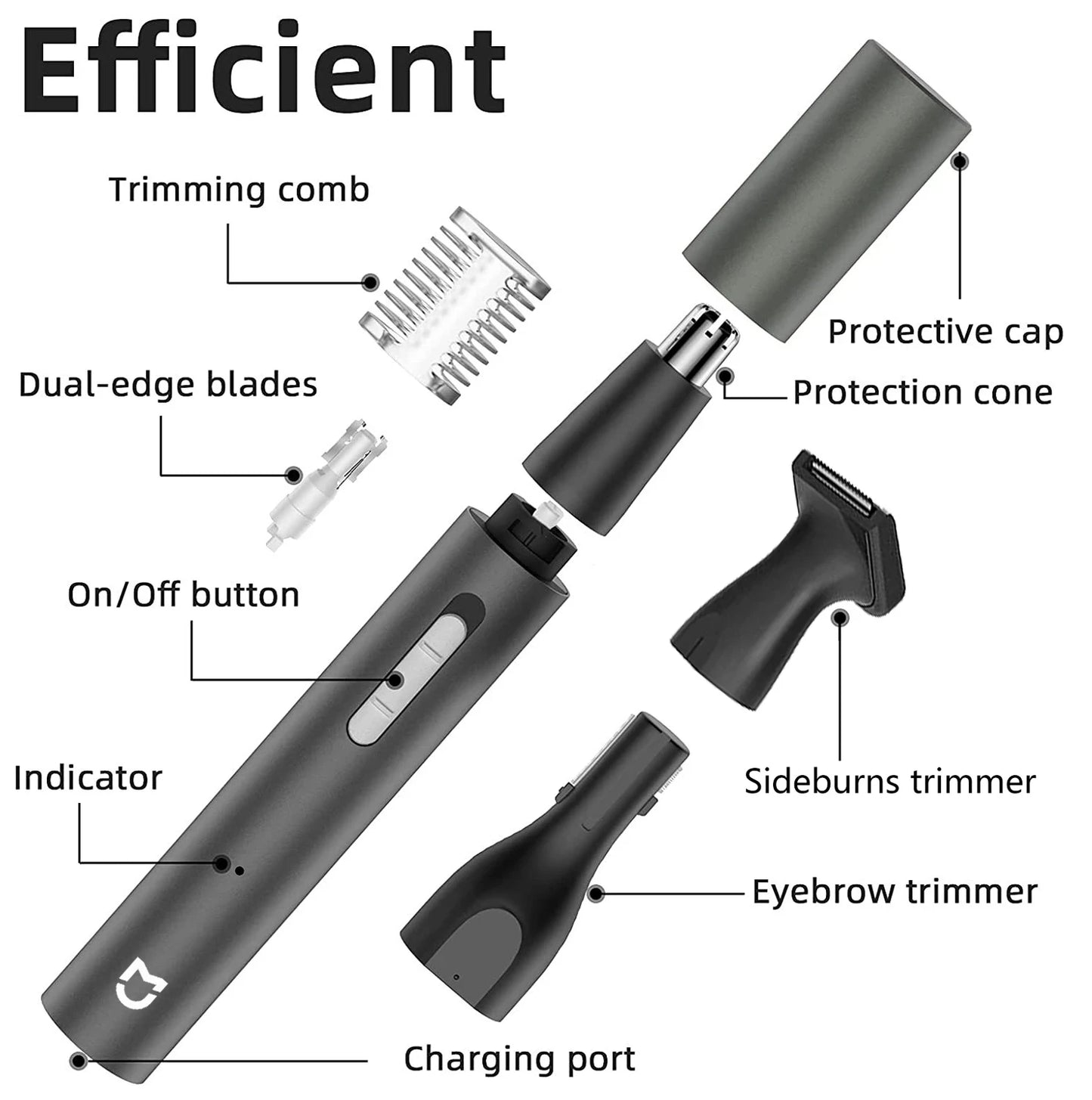 Rechargeable Electric Hair Trimmer for Nose, Sideburns, Eyebrows and Beard