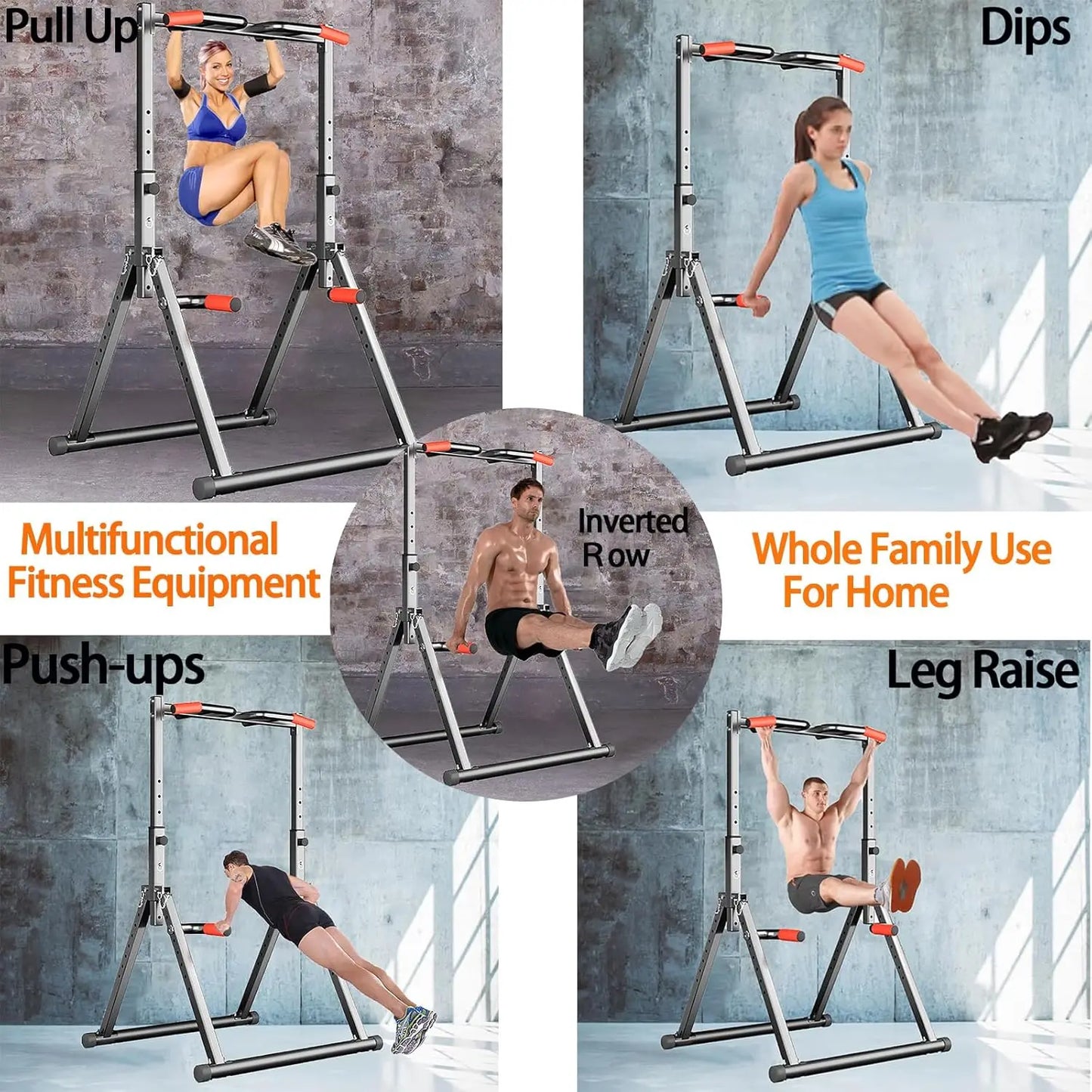 Foldable Power Tower Dip Station Pull Up Bar Station