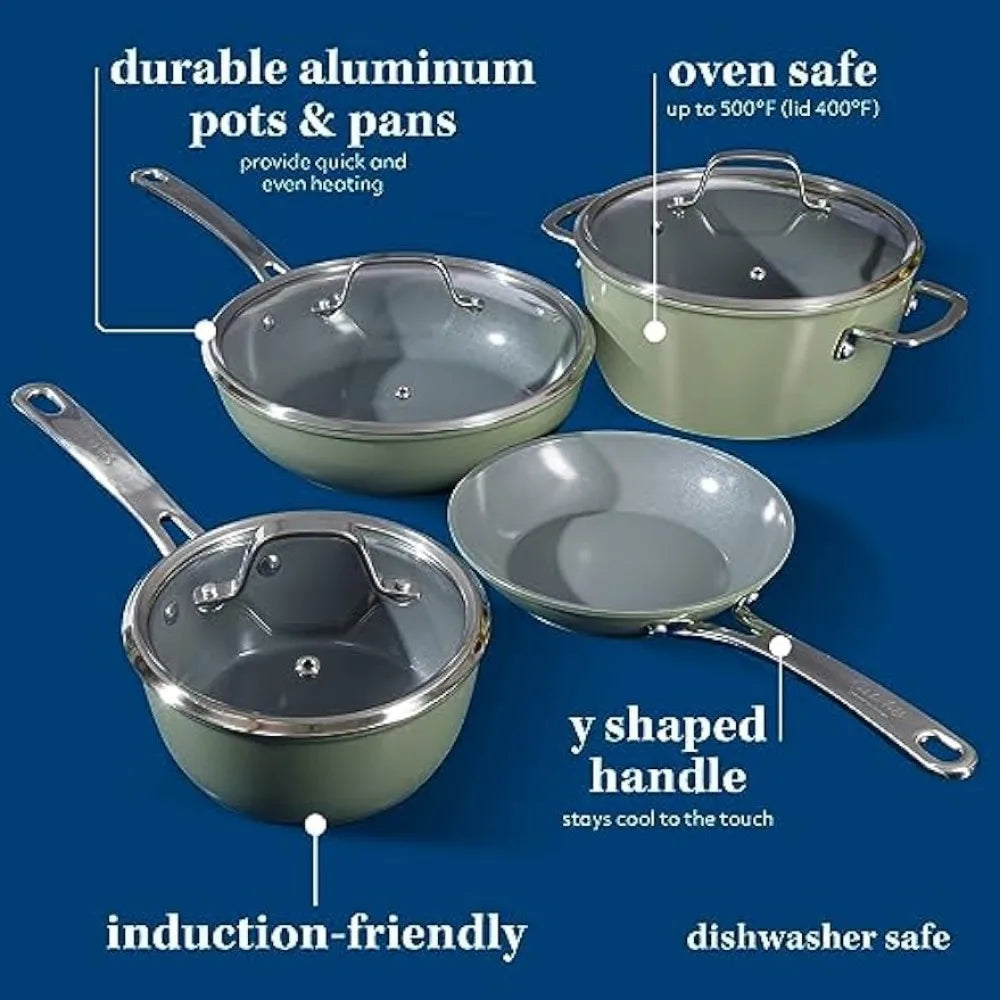 Table Kitchen Essentials 10 Piece Non-Toxic Titanium Ceramic Nonstick Cookware Pots