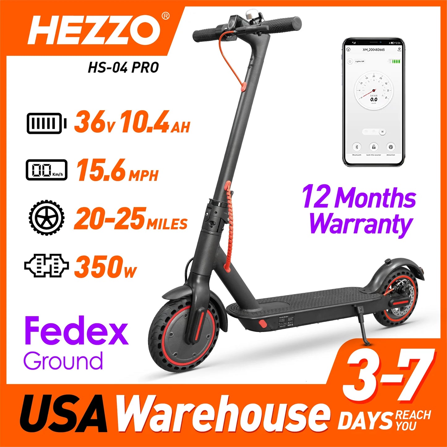 HEZZO 36v 350W 10.4Ah 15.6MPH Electric Scooter Adult