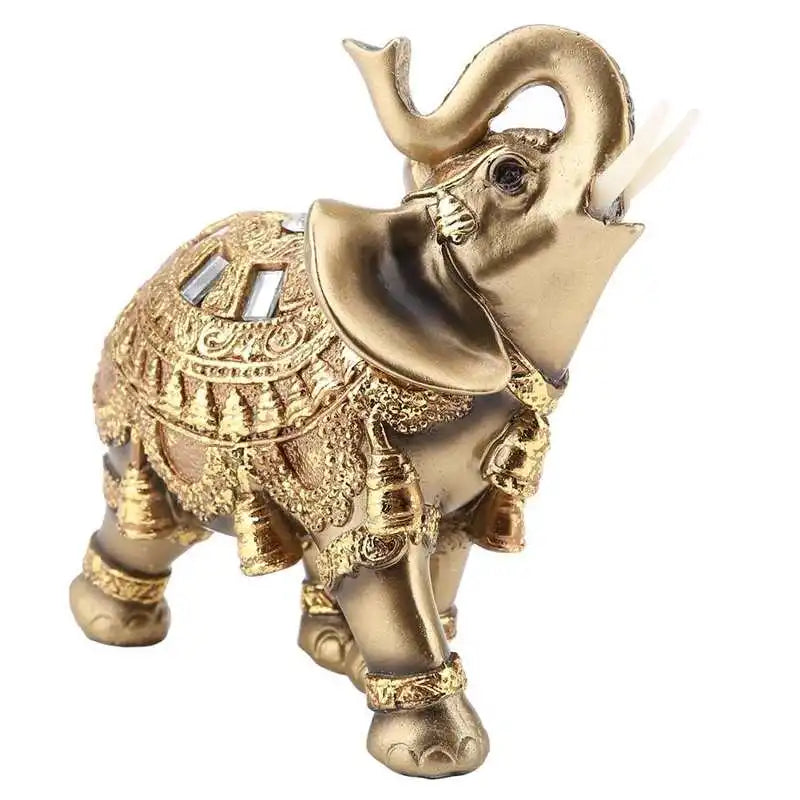 Lucky Feng Shui Wood Grain Antique Elephant Statue Sculpture