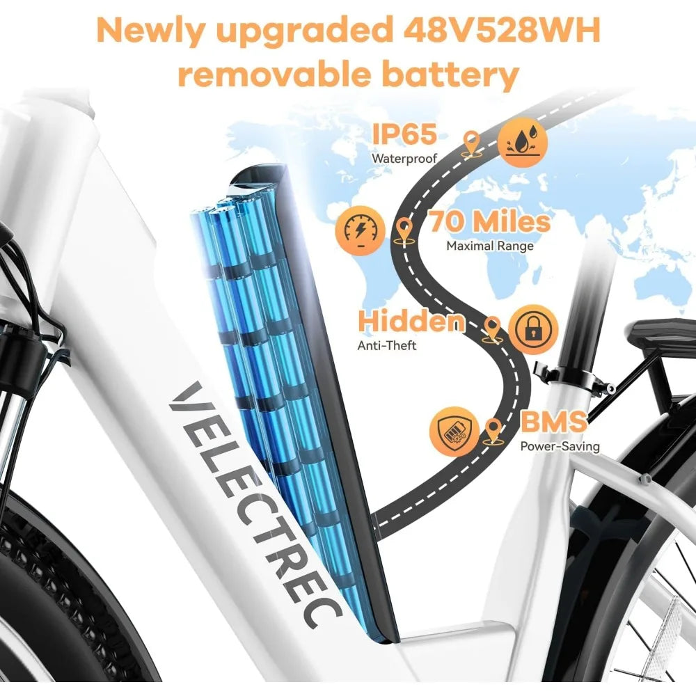 26" Electric Bike 1000W Motor Peak Up to 70 Miles & 28 Mph by Removable Battery