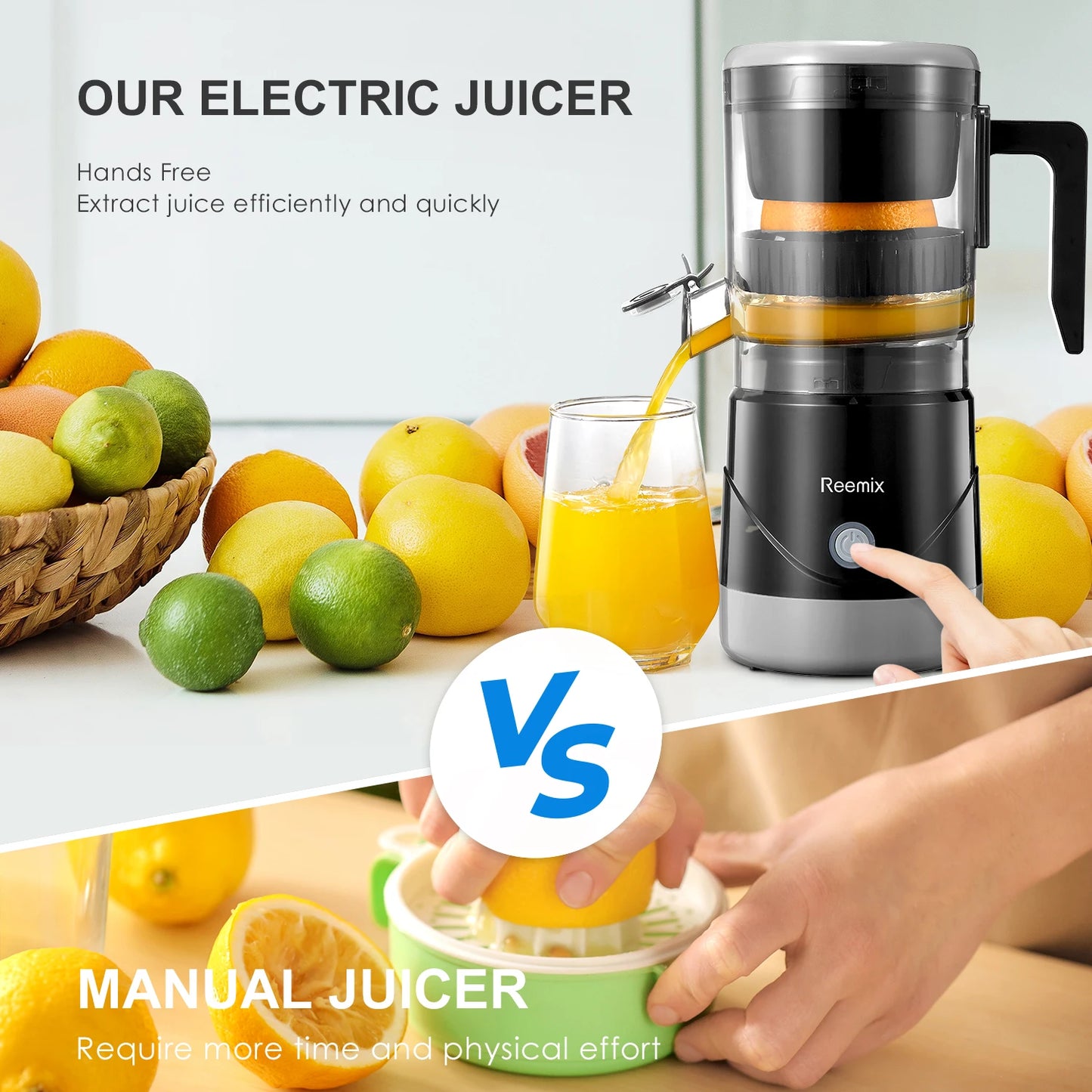 Reemix Full-Automatic Orange Juicer Squeezer for Orange, Lemon, Grapefruit, Citrus Juicer with Cleaning