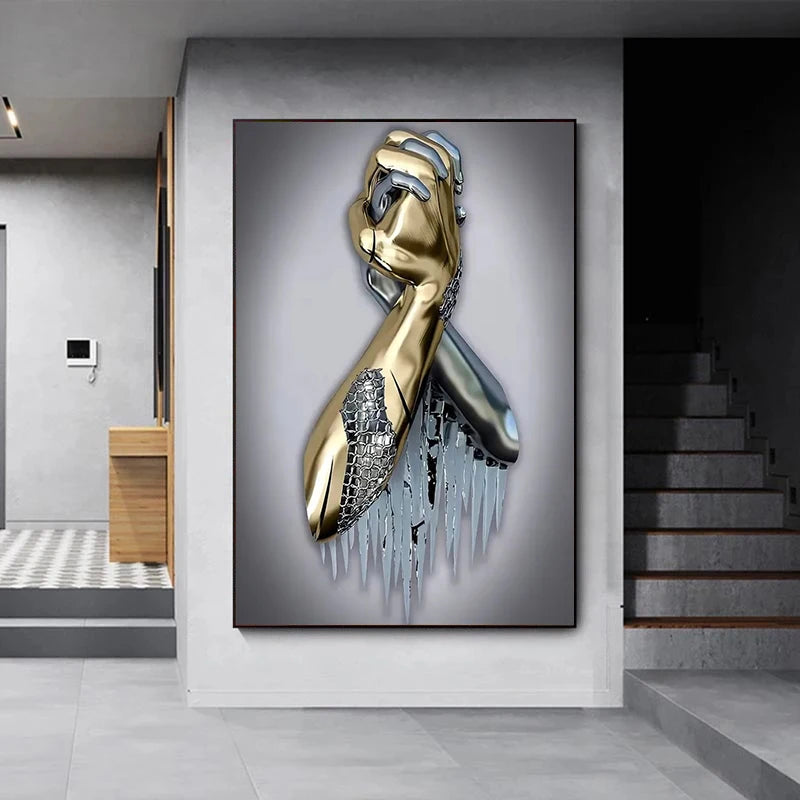 Metal Statue Lovers Hands Statue Canvas Painting