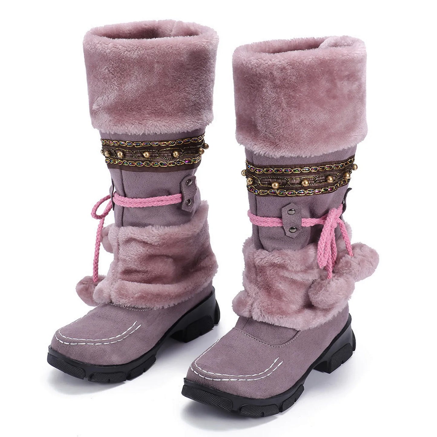 Winter Warm Thickened Fur Knee High Boots Ladies Footwear