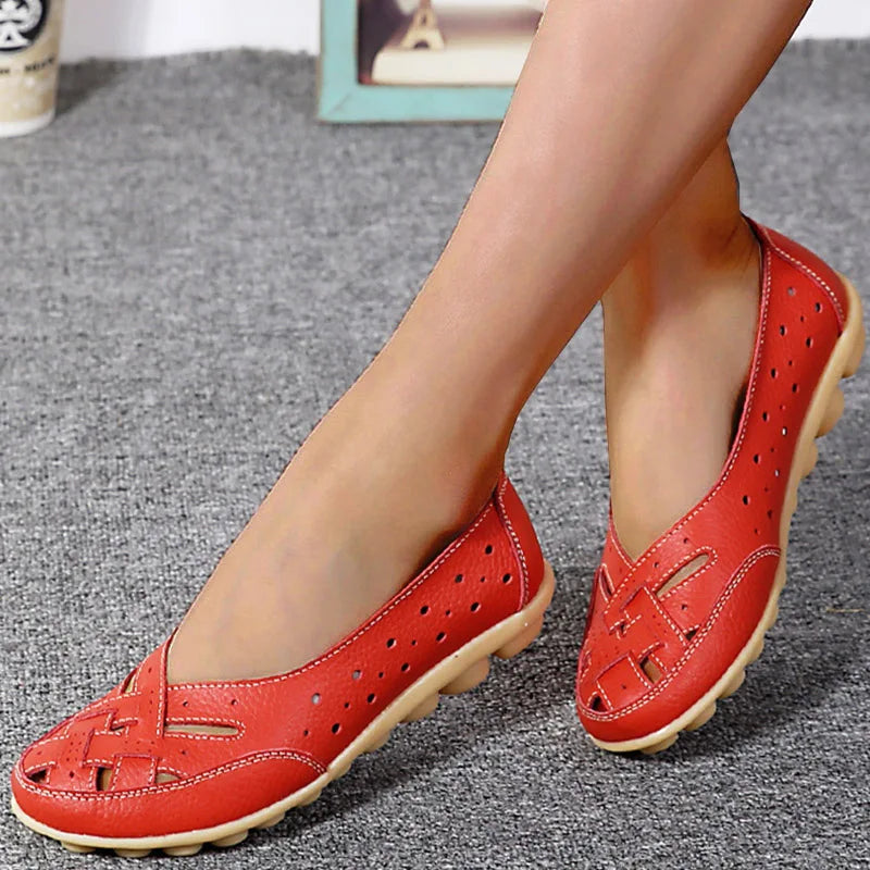 Women's Soft Leather Flat Slip On Loafers